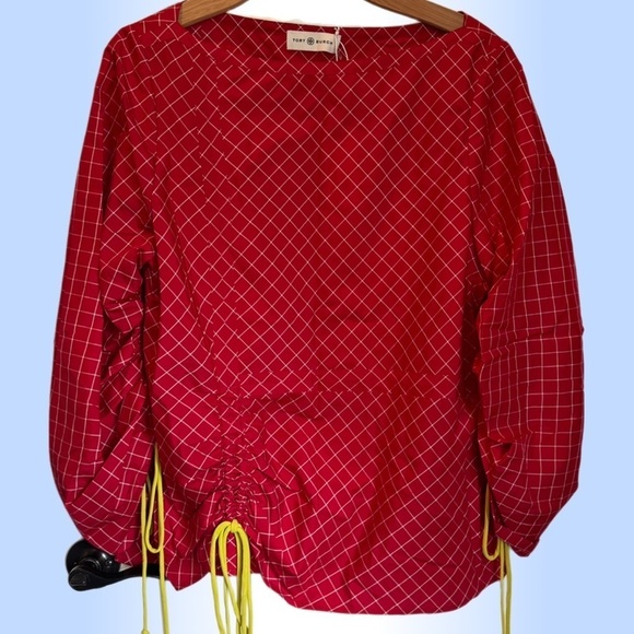 Tory Burch Windowpane Silk Tunic Top Size 14 - Picture 3 of 8